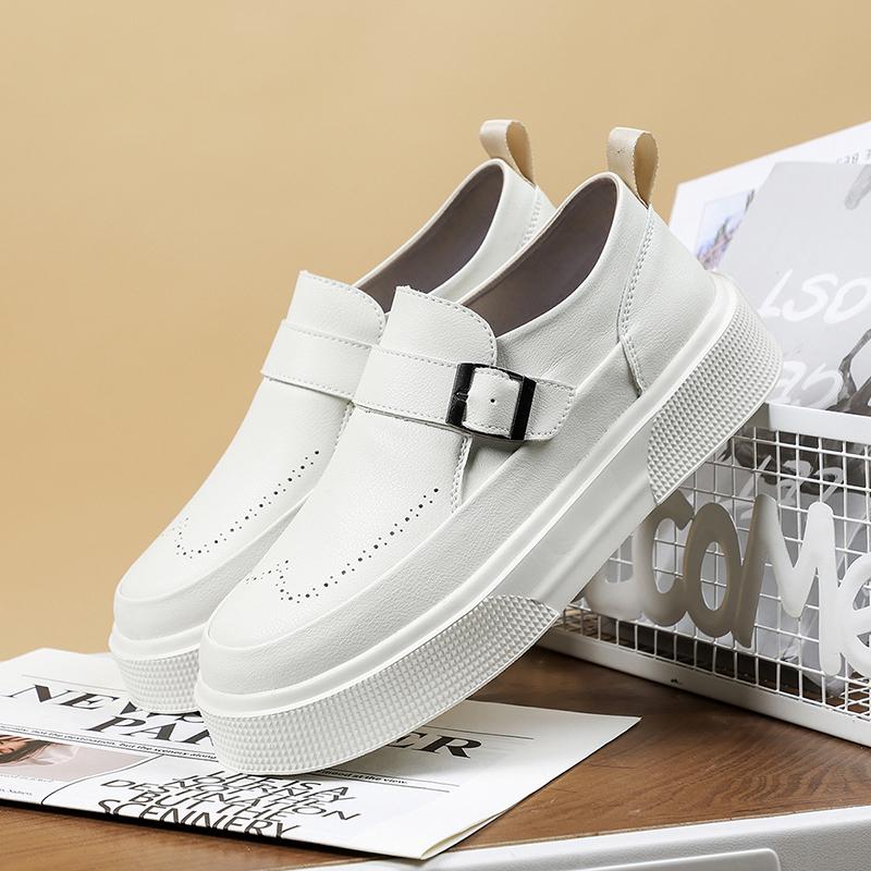 Fashion 2025 New Men's Platform Loafers Chunky Sole Leather Slip-On Shoes Casual Comfortable Walking Shoes for Men Fashion Slip on Flats