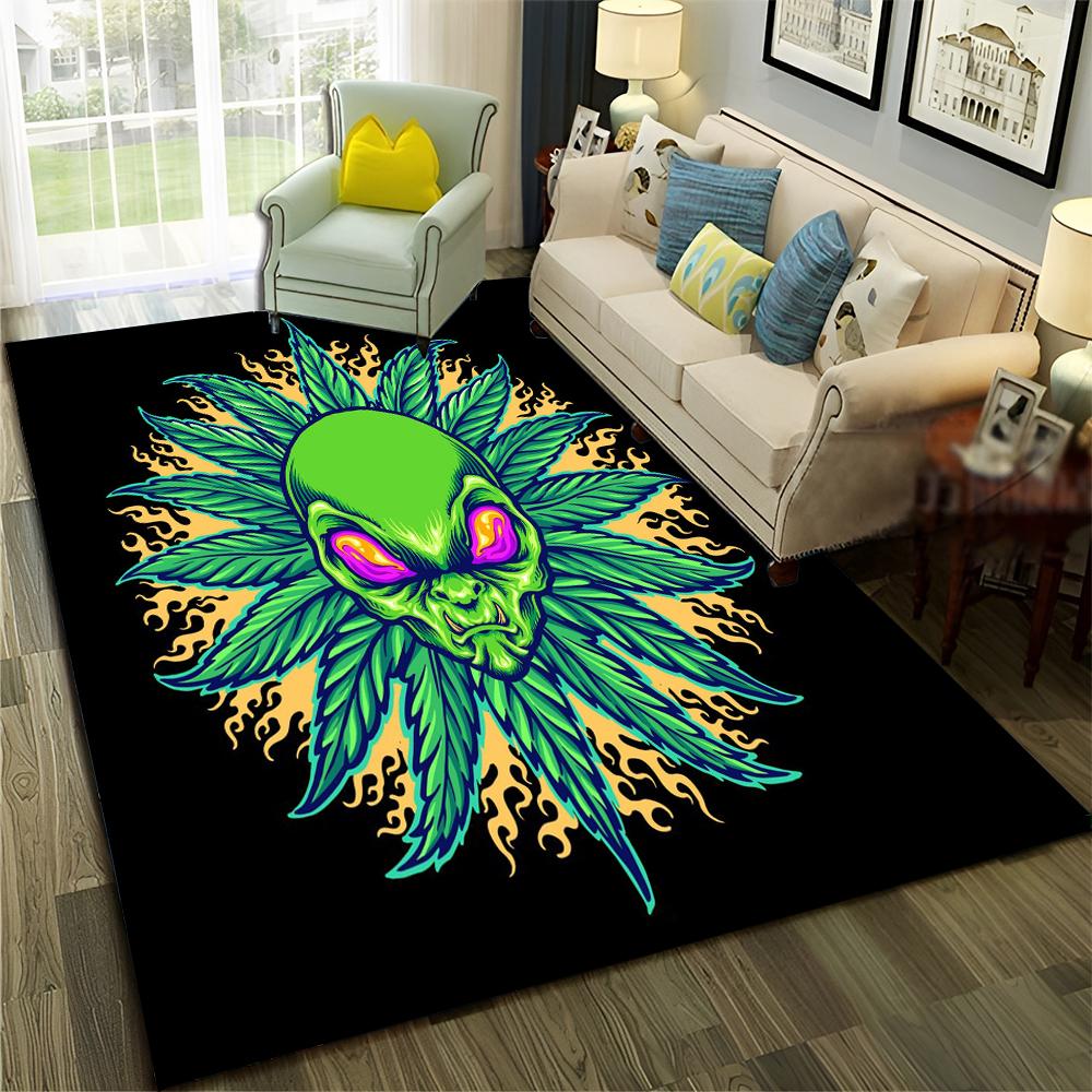 

Smoke Maple Weed Plants Green Death Skull Carpet Rug for Home Living Room Bedroom Sofa Doormat Decor,Area Rug Non-slip Floor Mat 40x60cm