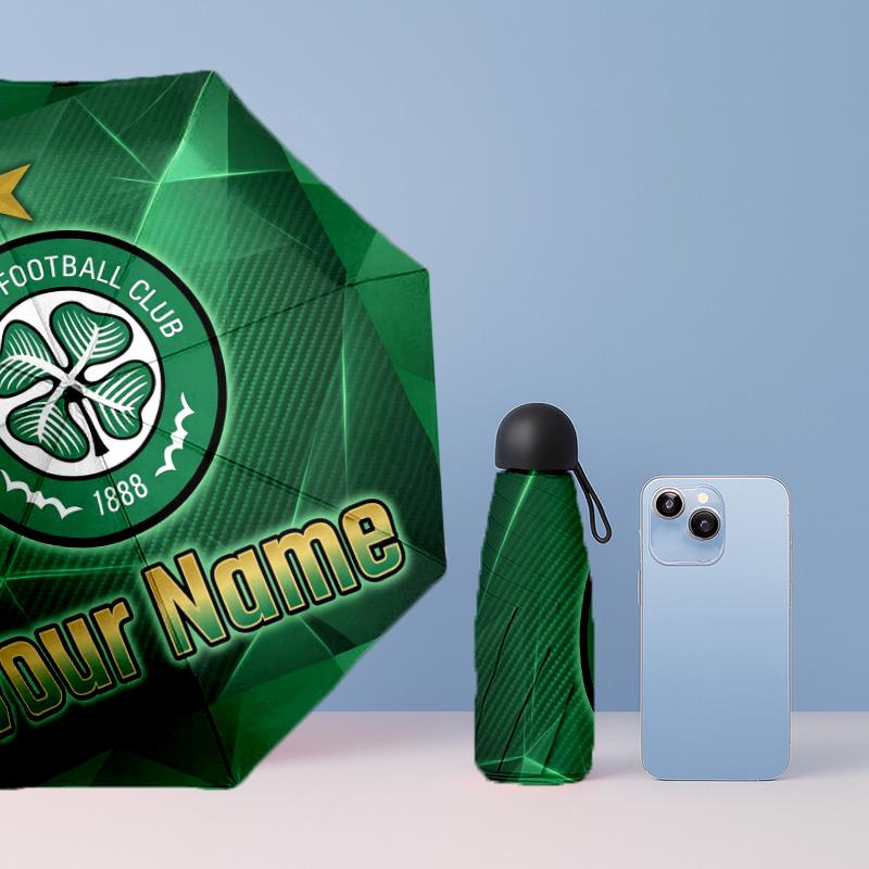 Celtic FC Manual Five Fold 8 Rib Umbrella Support Custom Text, Lightweight Travel Umbrella
