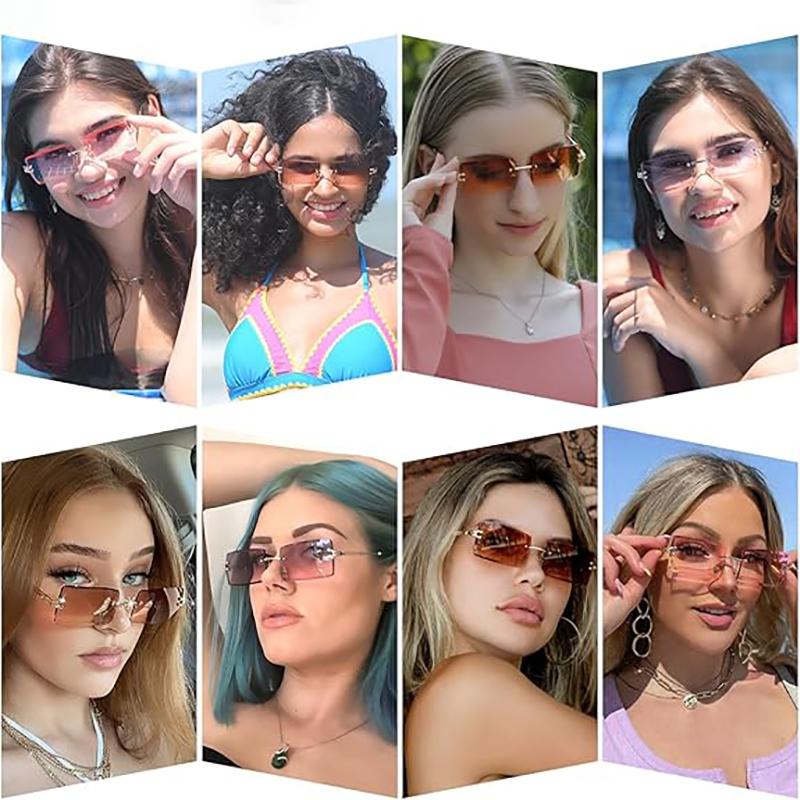 Módní sluneční brýle obdélníkové bez obrouček Ženy Muži Trendy Sluneční brýle s malým čtvercovým objektivem Gradientní cestovní venkovní sluneční brýle