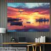 2D plane 1 large fishing port sunset with vivid coastal ships and bird patterns - suitable for living room wedding