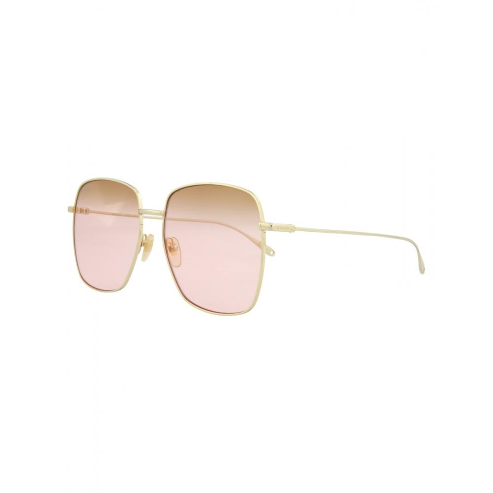 Gucci Square Frame Metal Sunglasses Gold Gold Pink