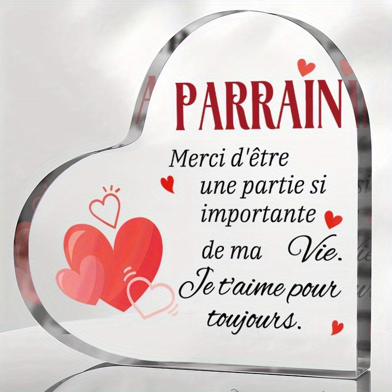 

2D Flat, French Acrylic Parrain Godfather Heart-Shaped Decoration Plaque, Suitable for wall Decoration, porch, Room, Villa, accents Home, Hallway, o 9.7*9.7CM
