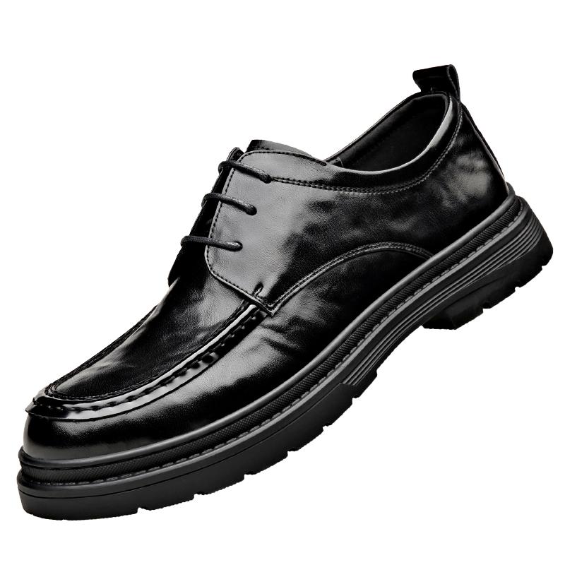 

Derby men s leather shoes Classic and minimalist styles Business or office work Thick soled Black shoes Casual lace up New 38