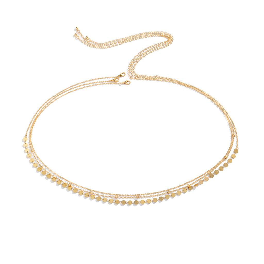 Corrente de Corpo em Metal Empilhada com Lantejoulas da Moda, Corrente de Cintura com Franjas de Strass Garra de Amor