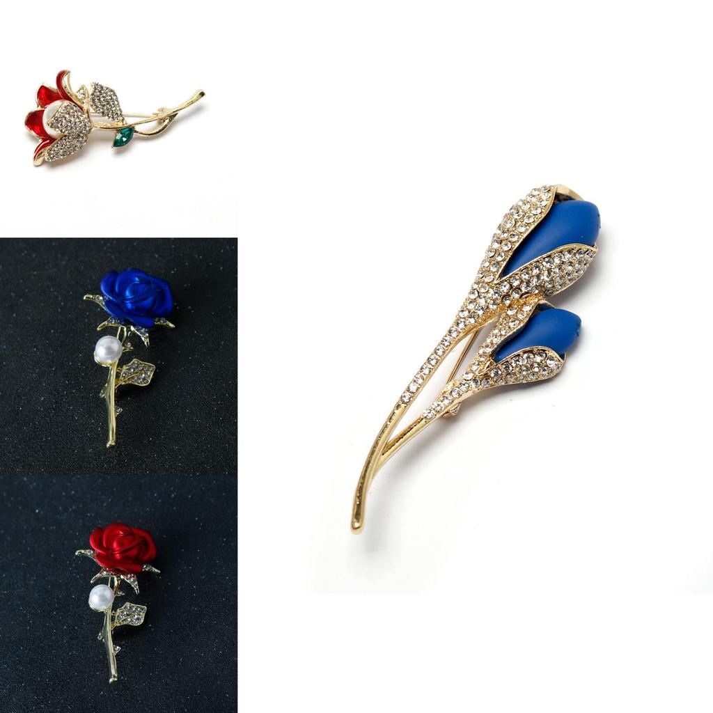 Couples Rose Flower Brooch With Simplistic Design And Decorative Sparkle For Gift Giving