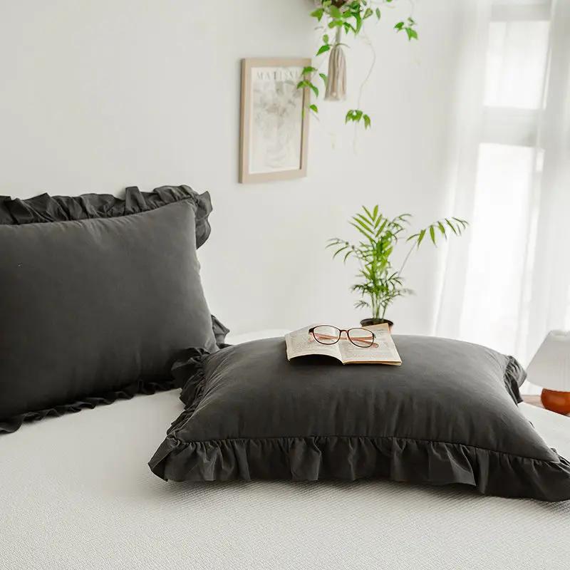 Cotton Pillowcase Solid Color Ruffle Edge Cushion Covers Decorative Soft And Breathable Rectangle Durable Fabric Bedding