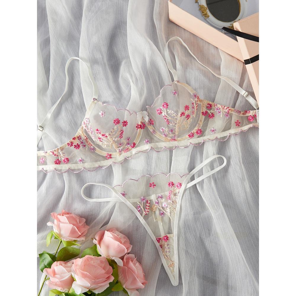

Цветочная вышивка Sweet Wind Perspective Mesh Сексуальный удобный сексуальный комплект нижнего белья Spot S светло-фиолетовый
