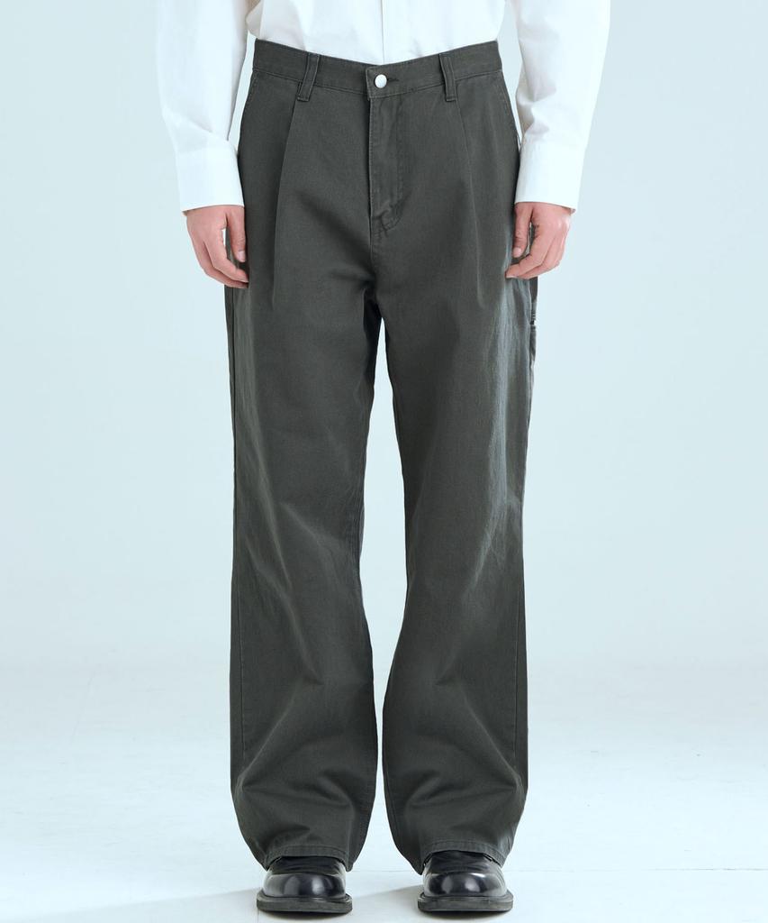 ZPLISH Washed One-Tuck Pants Greenish Charcoal