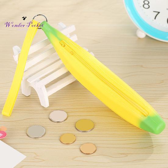 Fashion Silicone Banana Shape Coin Purse Zipper Makeup Brush Bag Storage Pouch