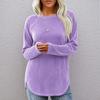 Women's Color Neck Long Sleeve Basic Pullover Top Retro