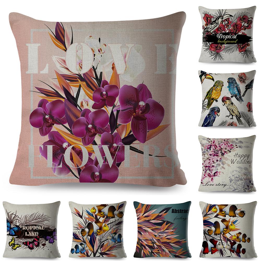 Exotic Flower Cushion Cover Orchid Palm Leaf Design Decorative Throw Pillow Case Living Room Bedroom Sofa Decor
