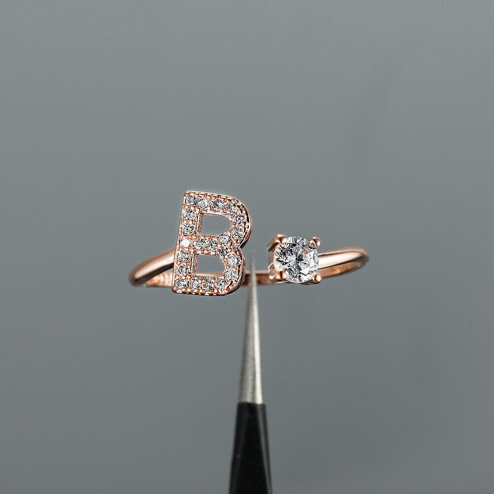 Silver/Rose Gold Color 26 English Letters CZ Zircon Opening Rings Adjustable Rings Jewelry