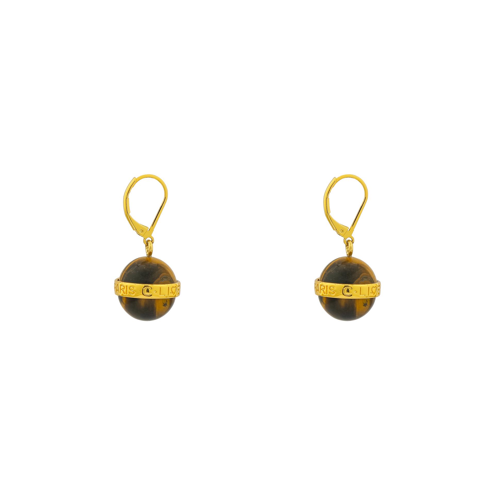 Tiger Eye Stud Earrings: French Retro Luxury Planet Design