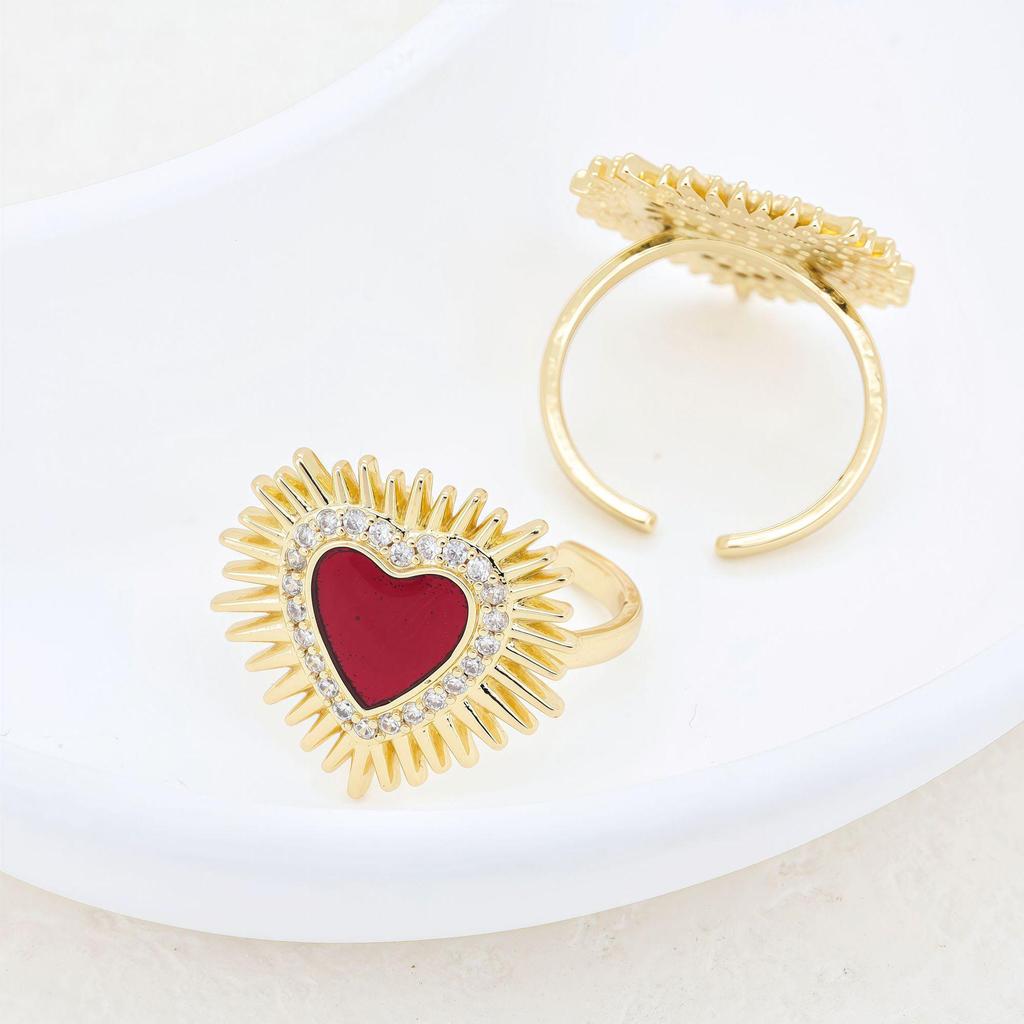 Anello a Forma di Cuore in Oro 18K Placcato con Zirconi e Finitura a Goccia d'Olio