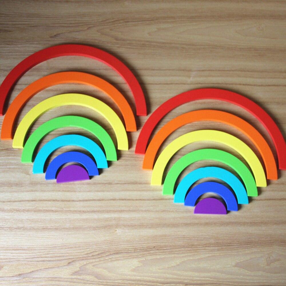 Wood Rainbow Building Blocks Baby Early Learning Instructional  Wooden Toys Colorful Wooden Blocks Toy For Children Kids Gifts
