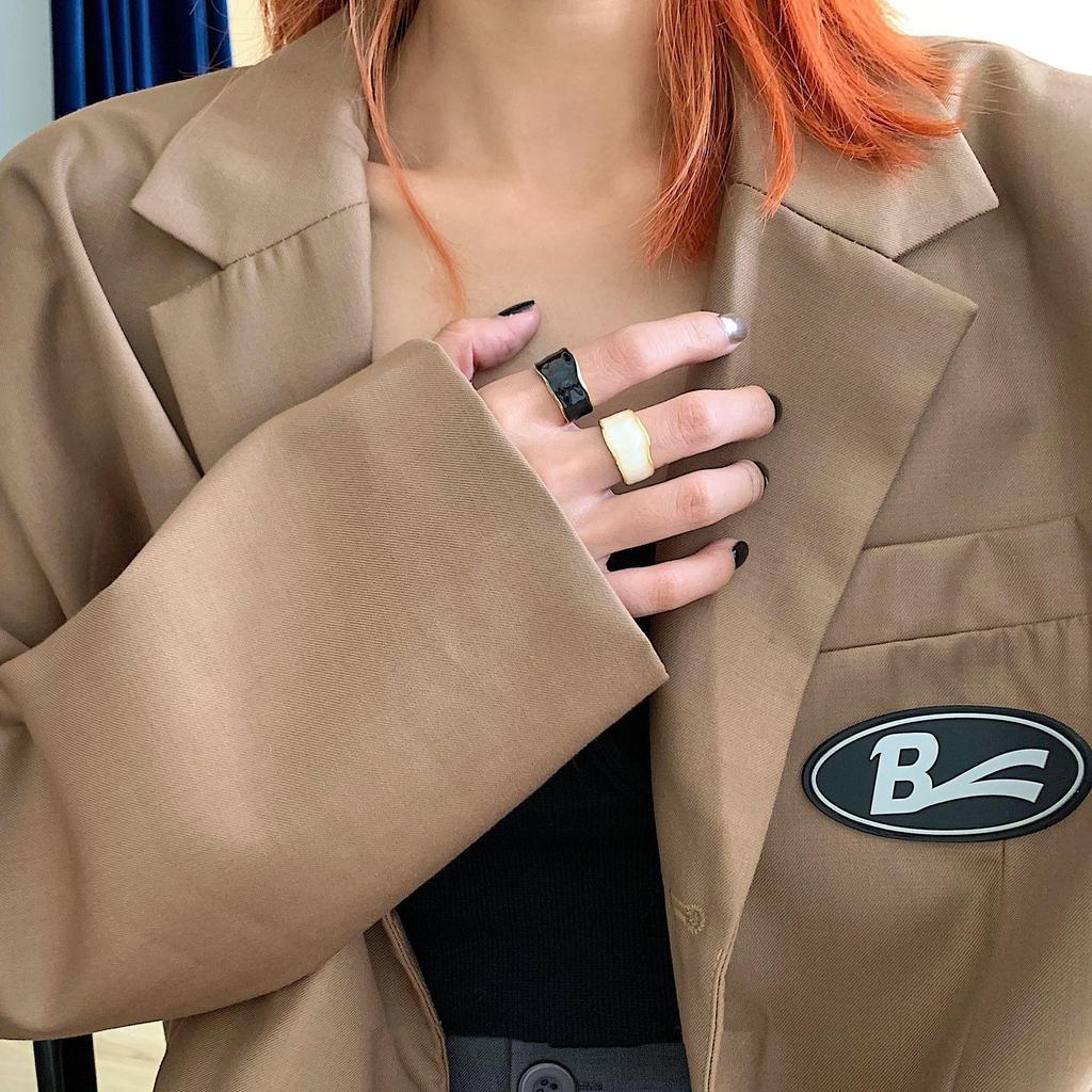 Korean New Wave Elegant Enamel Adjustable Ring - Retro Palace Style Hip Hop Index Finger Ring for Women