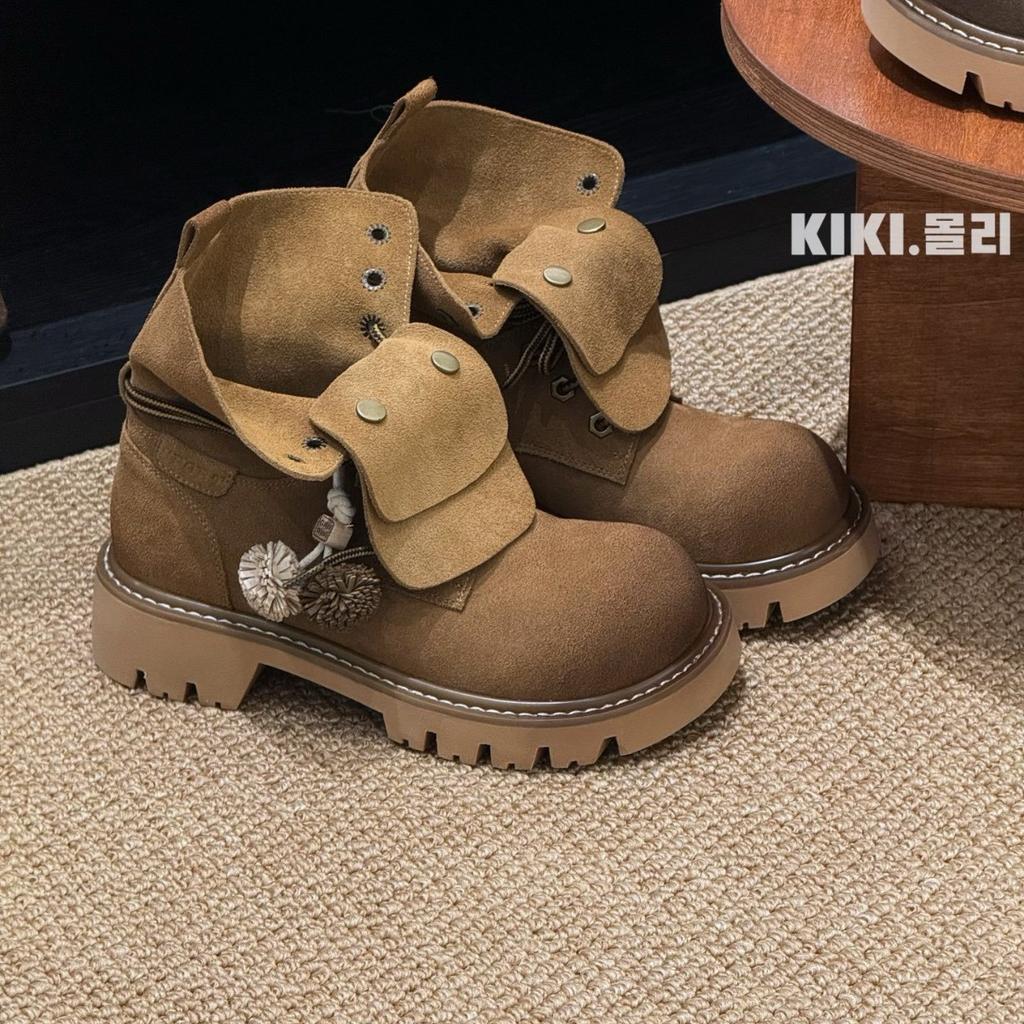 European matte polished lapel Martin boots women's 2025 retro versatile thick-soled height-increasing and thin casual short boots