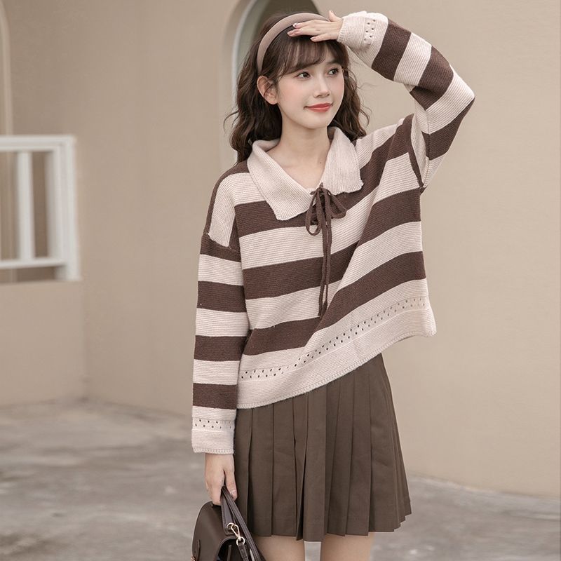 Gentle Wind Soft Waxy Japanese Sweater Pullover Women 2022 Autumn Bow Loose Design Long Sleeve Casual Knit Sweater Female Top