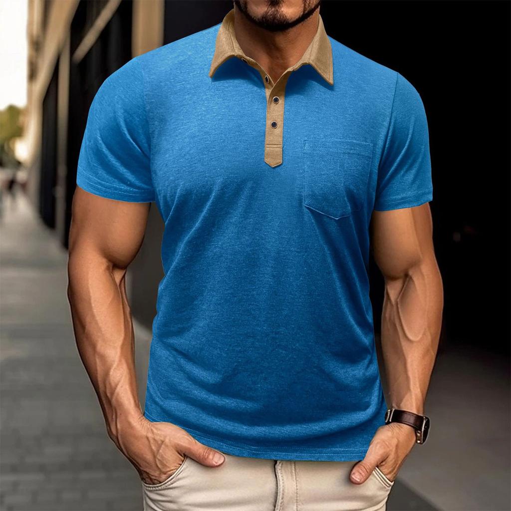 Men's Short Sleeved Shirt Men's 4-button T-shirt Casual Top