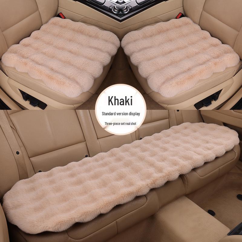 Ensemble Coussin de Siège de Voiture en Velours Peluche Hiver - Coussin Épais Antidérapant en Fourrure de Lapin (3 pièces)