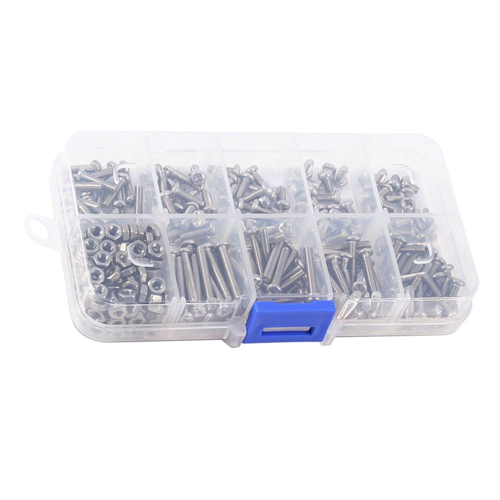 340PCS 304 Stainless Steel Nuts and Bolts Assortment Kit Metric M3 Full Thread Hardware Fastener Set