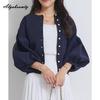 Korean Ulzzang Autumn Winter Women Sweater Blue Pink Black Apricot Knitting Cardigan Knitted Lantern Sleeve Stylish Outerwear