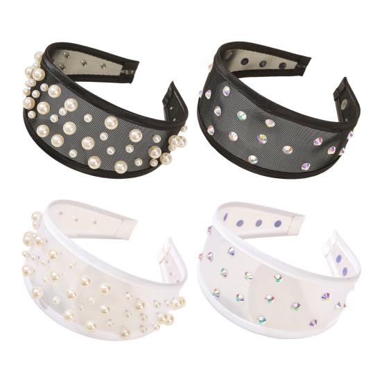 Women Mesh Headband with Faux Pearl Design Lightweight Comfortable Wide-Edged Hair Hoop Hair Accessories