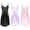 Men's Sheer Lace Patchwork Satin Nightdress Sissy Crossdress Lingerie Nightwear Pajamas