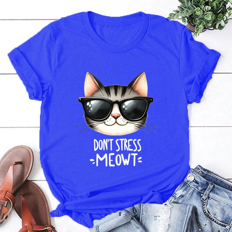 New Cat Don'T Stress Meowt Printed T Shirt Women Teens Fashion Hip Hop Harajuku Casual Short Sleeve Unisex Tops Tees