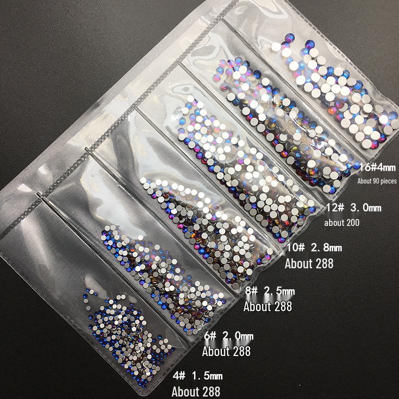 6-Grid Flat-Back Nail Art Rhinestone Set (1440pcs) - Mixed AB & Clear Glass Rhinestones Nail Decorations