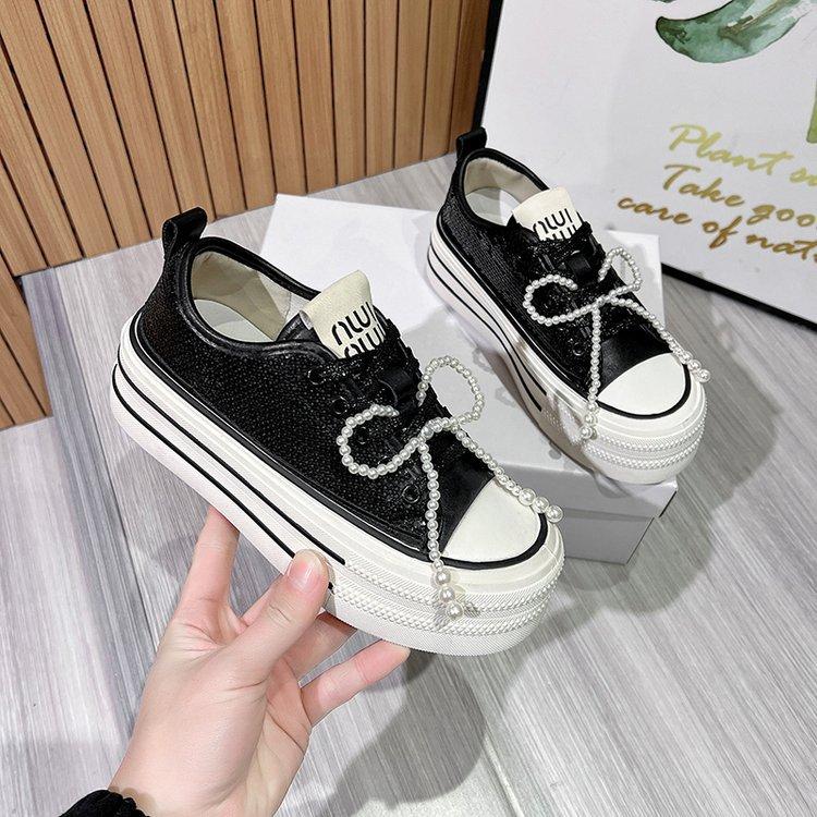 European Sequined Canvas Shoes Low-top Muffin and Platform Shoes Children's 2025 New Popular Versatile Casual Board Shoes Tide