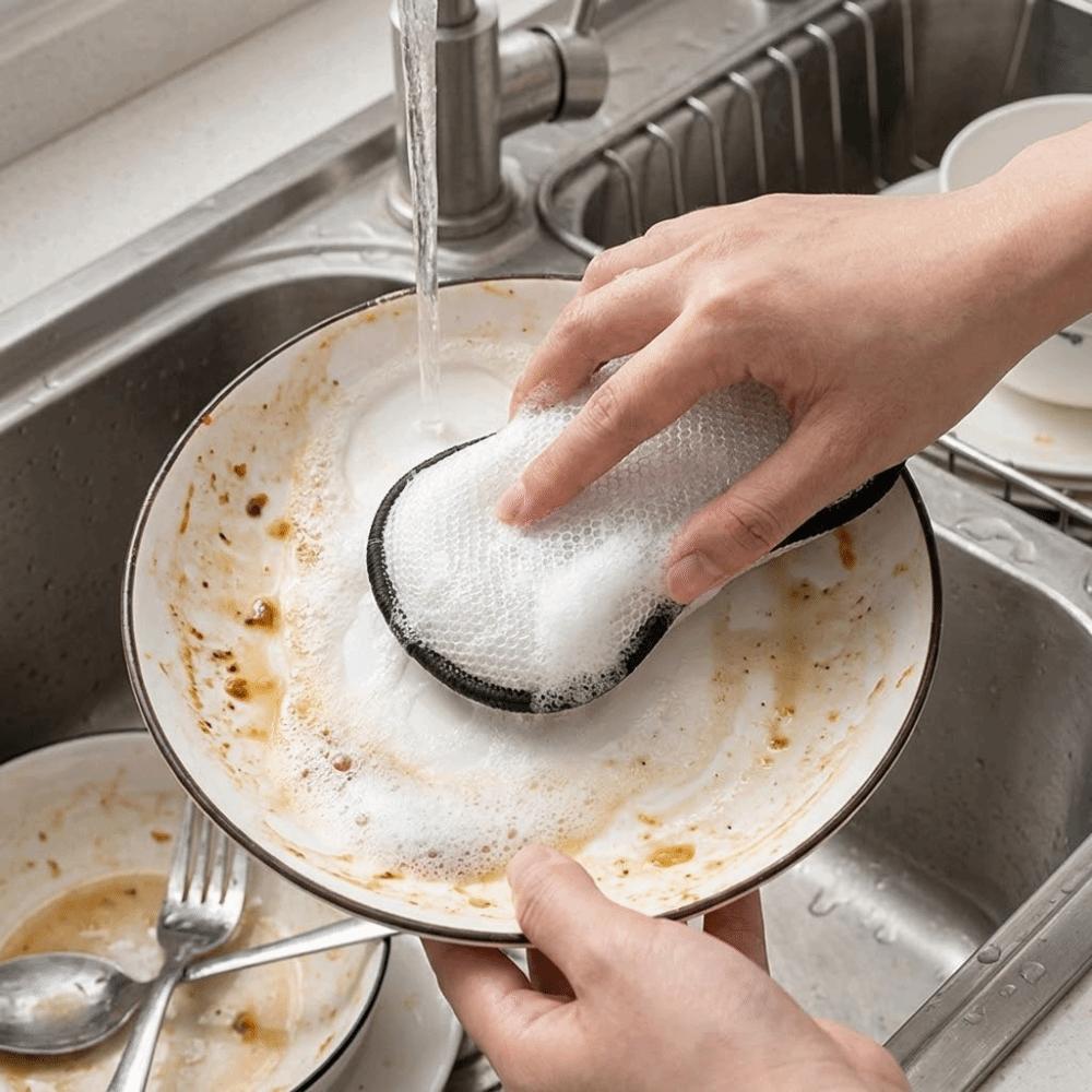 3/6PCS Non-Scratch Kitchen Scouring Pad Microfiber Cleaning Sponges Double-Sided Dishcloth Sink