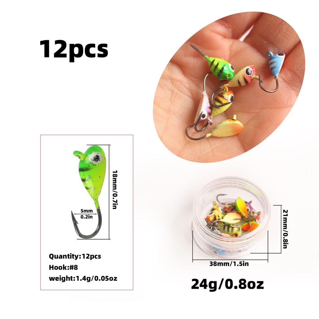 Płaski haczyk z główką ołowianą 6-kolorowy, haczyk na korzenie, 1,45 g, mikro przynęta, haczyk do wędkarstwa podlodowego, miękka przynęta