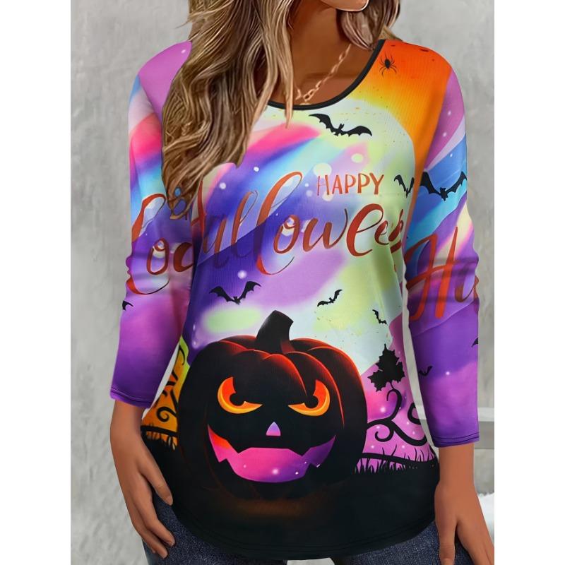 Sudadera de Halloween para Mujer Diseño Redondo Manga Larga Holgada Casual Otoño Gradiente Telaraña Divertido Estampado de Patrón Tops