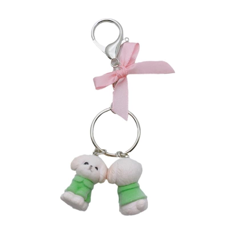 

Stylish Dog Keychain Charm Pendnat with Love Heart Shaped Bowknot Portable Special Gifts for Pet Lovers Casual Wear 1