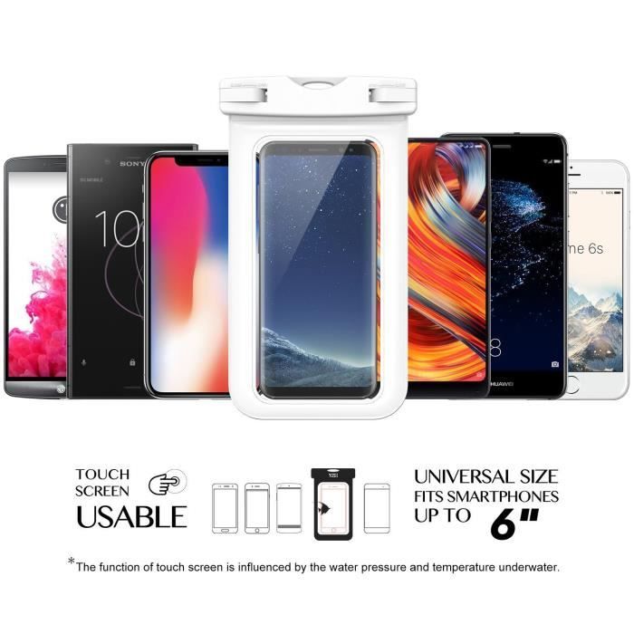 Stars® Waterproof Pouch Case Cover for iPhone X 8 7 6S 6 Plus Samsung S8 S7 S6 Edge Smartphones Universal Up To 6 Inch - White