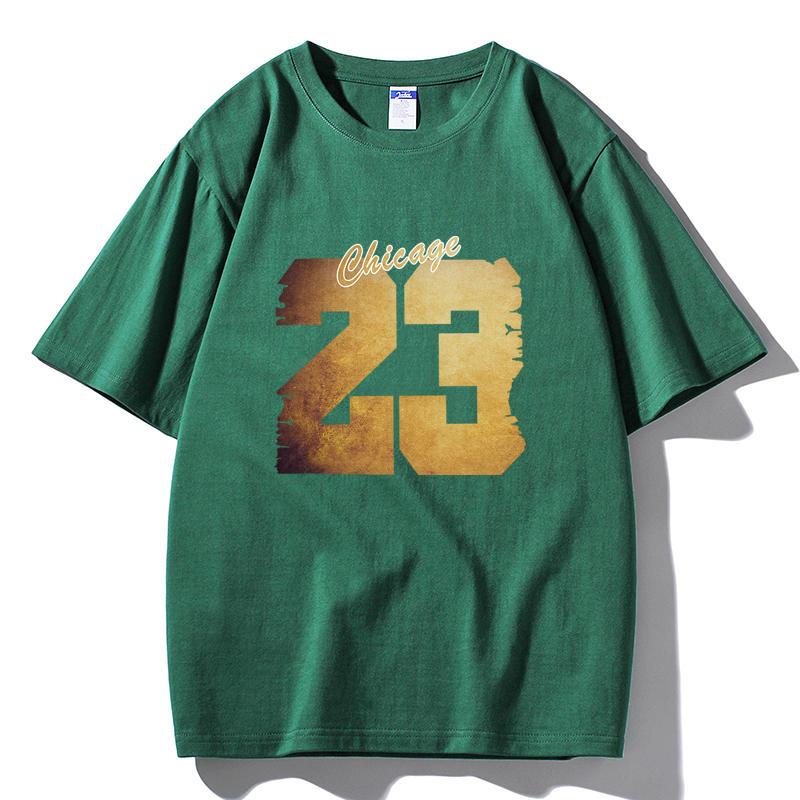 

2026 Summer Chicago 23 Number Print T-Shirt Vintage Gold Graphic Black Streetwear Unisex Tee XXL темно-зелений колір