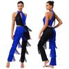 Damen Vintage Disco Fransen Overall Glitzernde Pailletten Patchwork Ärmellos Stufiger Fransen Romper Lateinischer Tanz Performance Kostüm