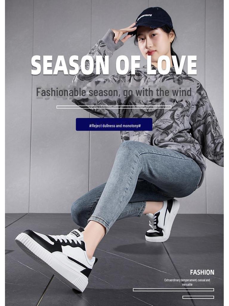 Trendy Korean-Style Breathable White Sneakers for Couples: Versatile, Comfortable, Thick-Soled Casual Sports Shoes