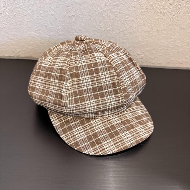 Vintage Plaid Octagonal Hat For Women With Sun Protection And Breathability For Spring And Autumn Fashion