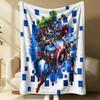 Styl Tech Avengers Koc Flanelowy Miękki Ciepły Puszysty Kocyk Pokrowiec na Sofę Kanapę Łóżko Niebieski Piksel & Nadruk Bohaterów Lekki Kocyk na Drzemkę