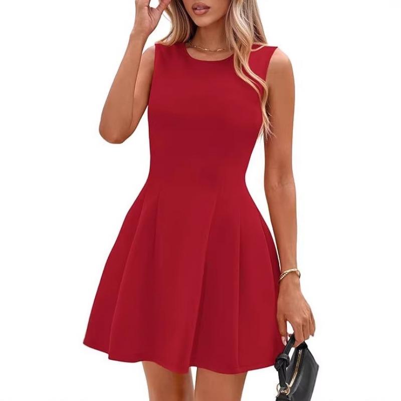 Ärmelloses einfarbiges Kleid Damen Taille Neuer sexy Stil