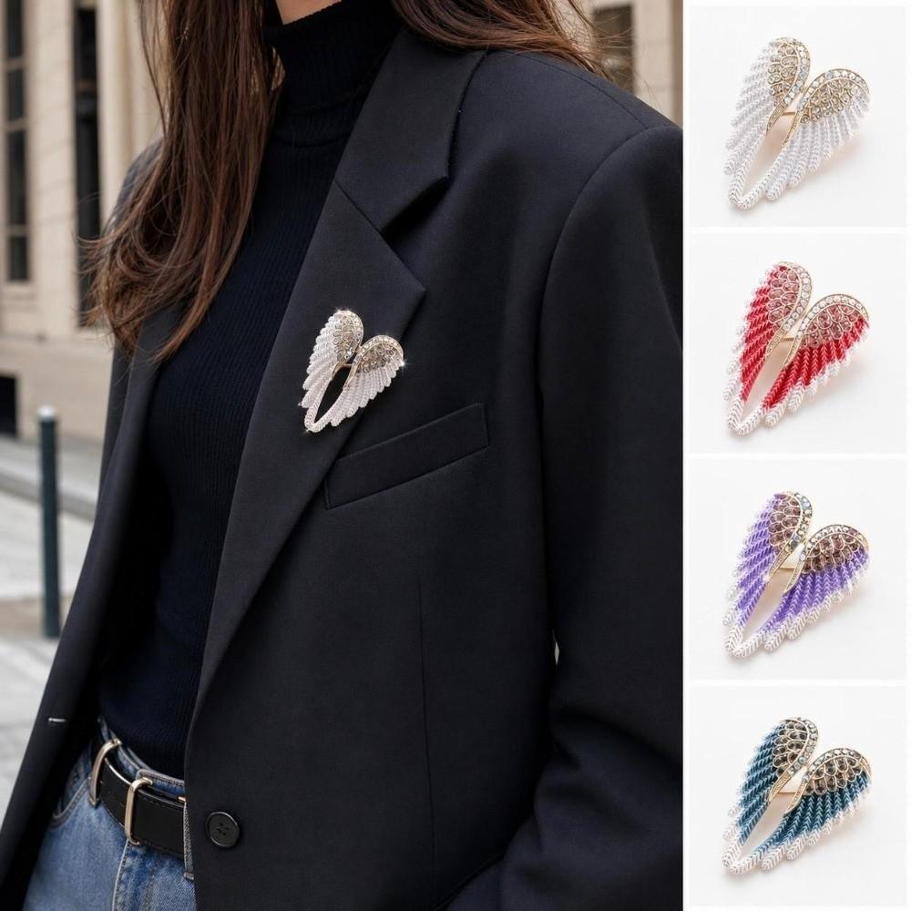 Sparkling Rhinestone Angel Wings Brooch Hand-Made Enamel Lapel Pin Brooch Elegant Brooch Pin Women