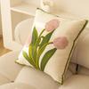 Pure Cotton Embroidery Tulip Spring Throw Pillow Covers Outdoor Patio Cushion Cover Pillow Cases Summer Garden Decorations Home