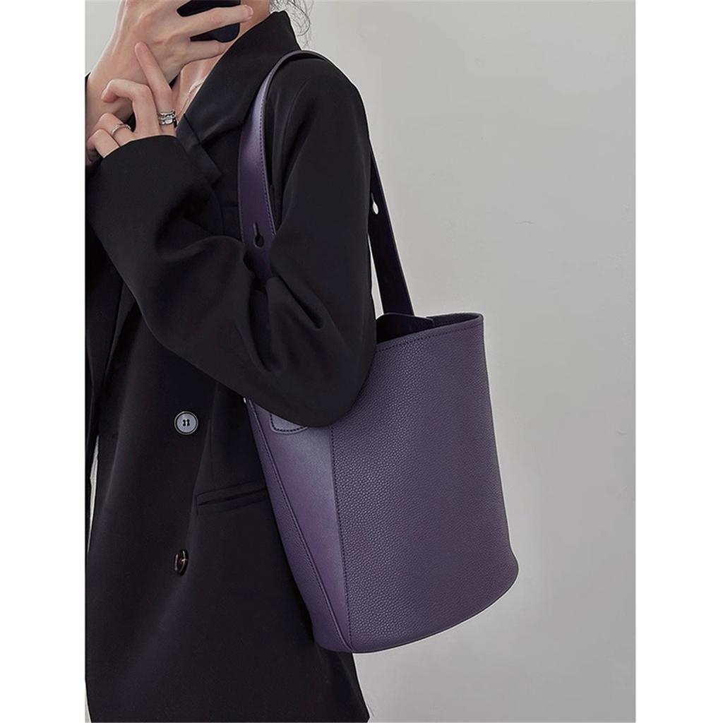 Lila Eimer Tasche Tasche Damen Textur Große Kapazität Fauler Stil Pendler Gemüsekorb Schultertasche Henkeltasche