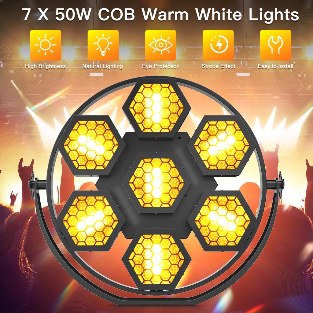 200W Hexagonal 7PCS RGBW LEDs Mini Retro Lights DMX512 DJ Show Stage Effect Light 8/32CH Channel for Church Concert Wedding