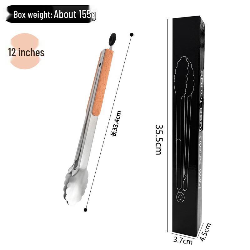 12-inch Wooden Handle Food Tongs, 3-Pack