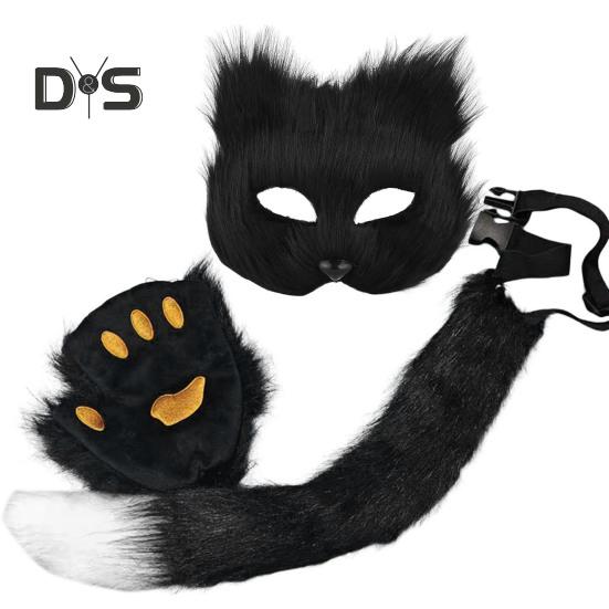 Fox Face Cushion Faux Fox Half Face Cushion with Tail Gloves Masquerade Halloween Cosplay Party Costume Accessory for Girls