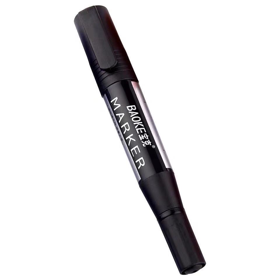 Bao Ke Waterproof Double-Ended Black Marker - Fade-Resistant, Oil-Based Large Tip for Logistics and Express Box Marking